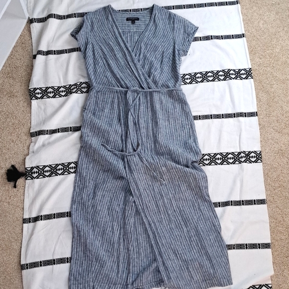 Banana Republic linen viscose blue white stripe faux wrap cap sleeve maxi sz6 - Picture 13 of 15